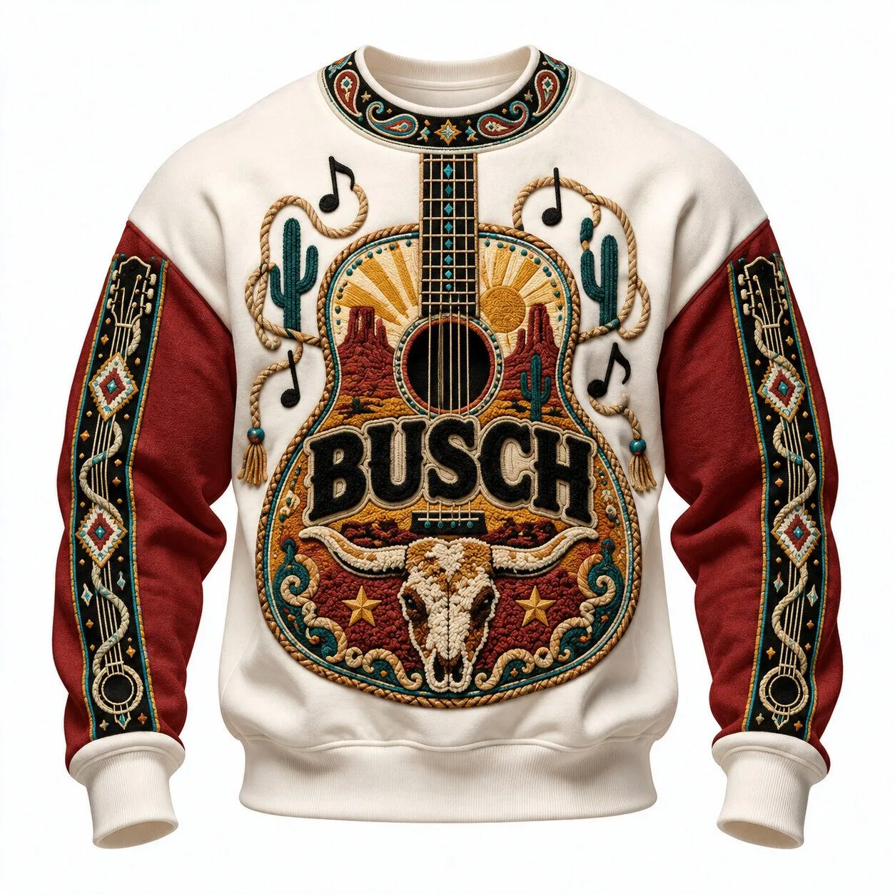 Busch Beer Guitar Western Cowboy Style Desert Landscape Crewneck Sweatshirt